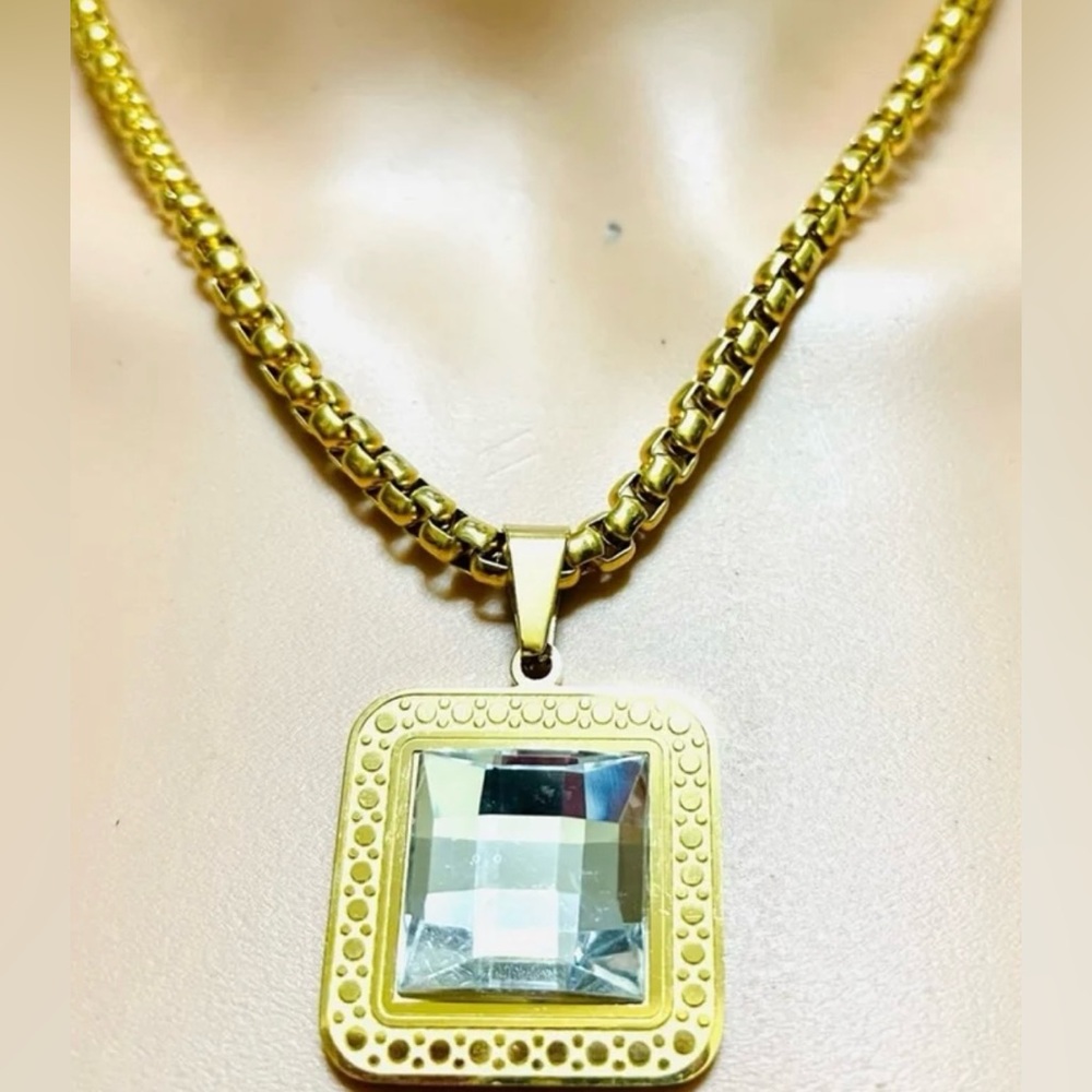 FASHION JEWELRY NECKLACE BRACELET EARRINGS SET WOMEN GOLD COLOR STAINLESS STEEL